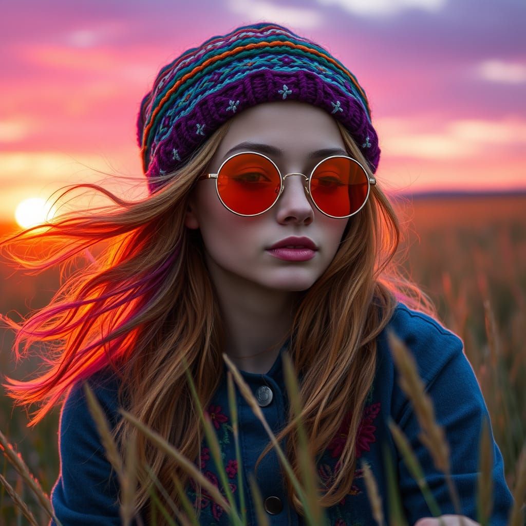 Young Woman in Ethereal Aura with Vibrant Hair and Colorful ...