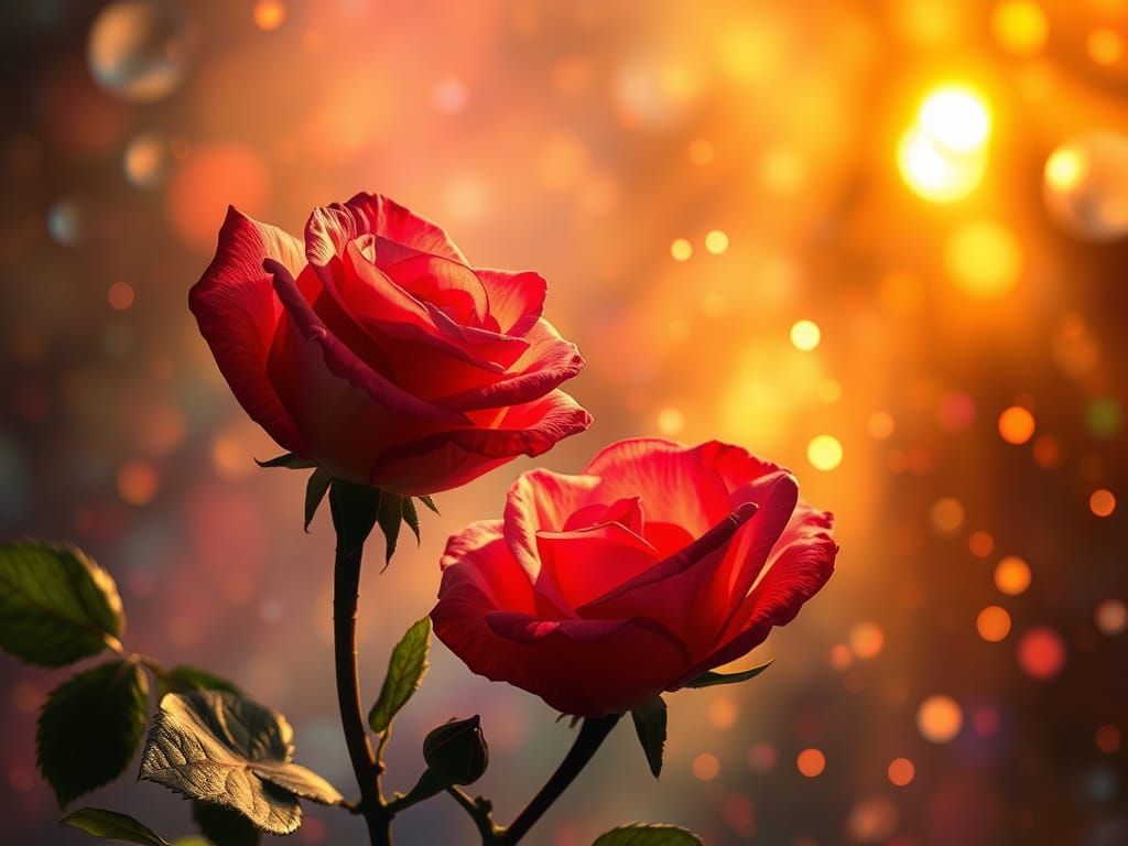 Burning Roses Reflecting Light and Longing