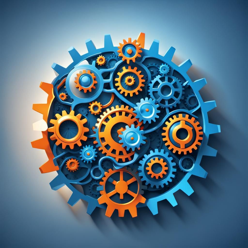 Interconnected Gear Logo with Bright Lightbulb