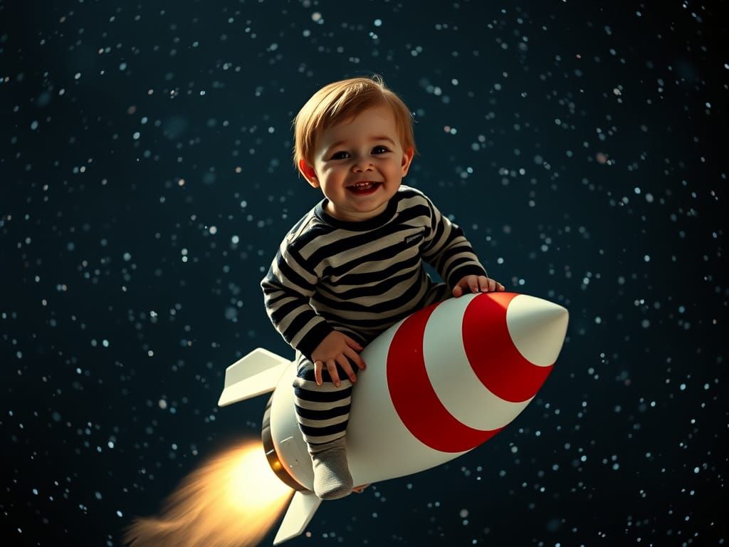 Toddler Astronaut Soaring Through Starry Space