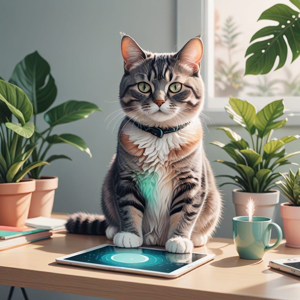 Gen Z Cat Vlogging: Digital Illustration in Pastel Colors