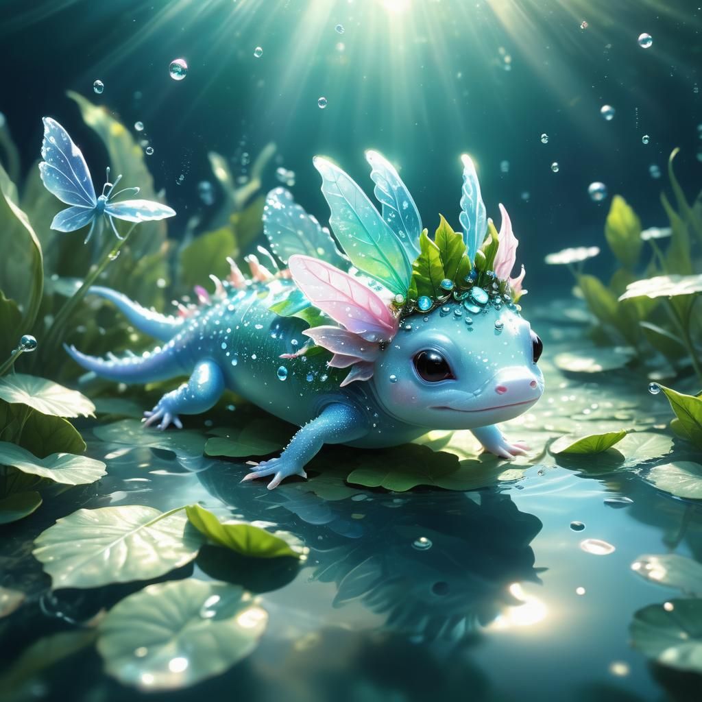 Cute Blue Axolotl in an Awesome Cave