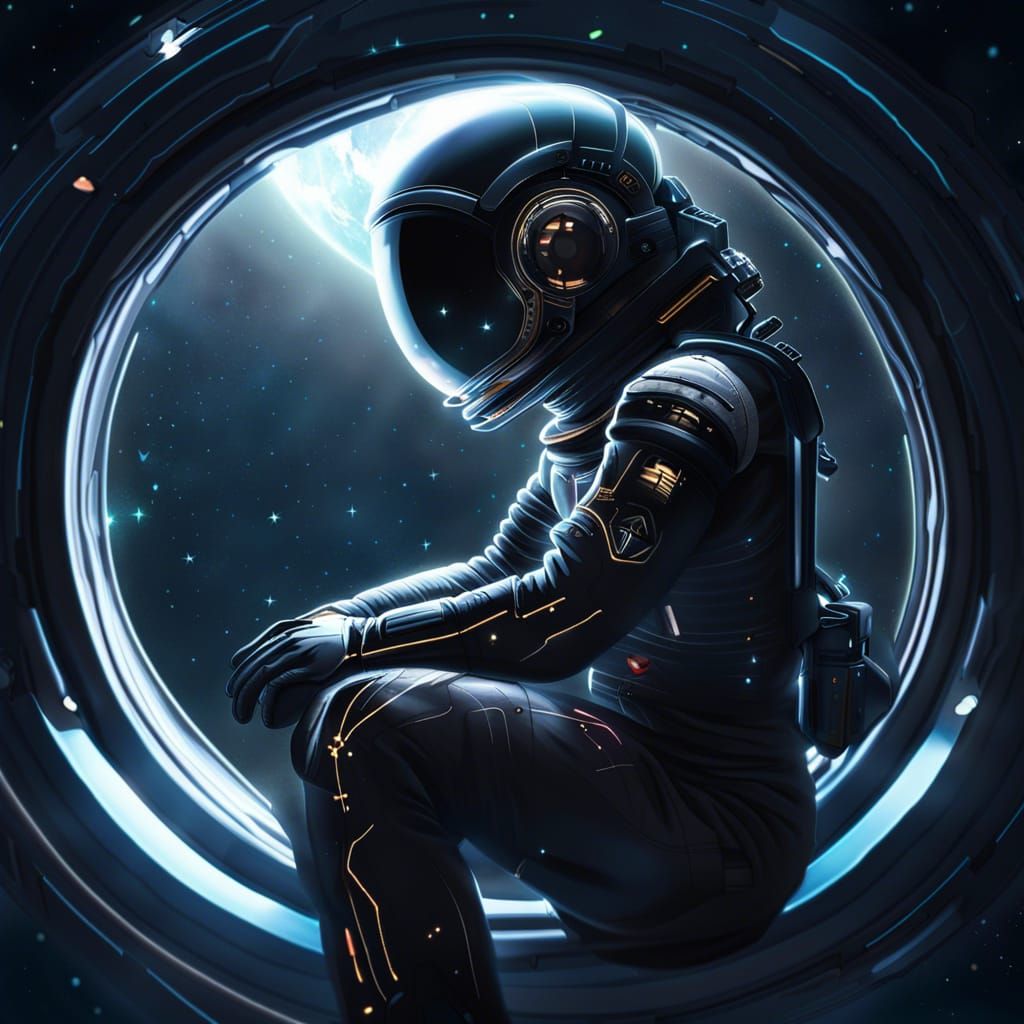 Mystic Sci-Fi Astronaut Meditating in Starship