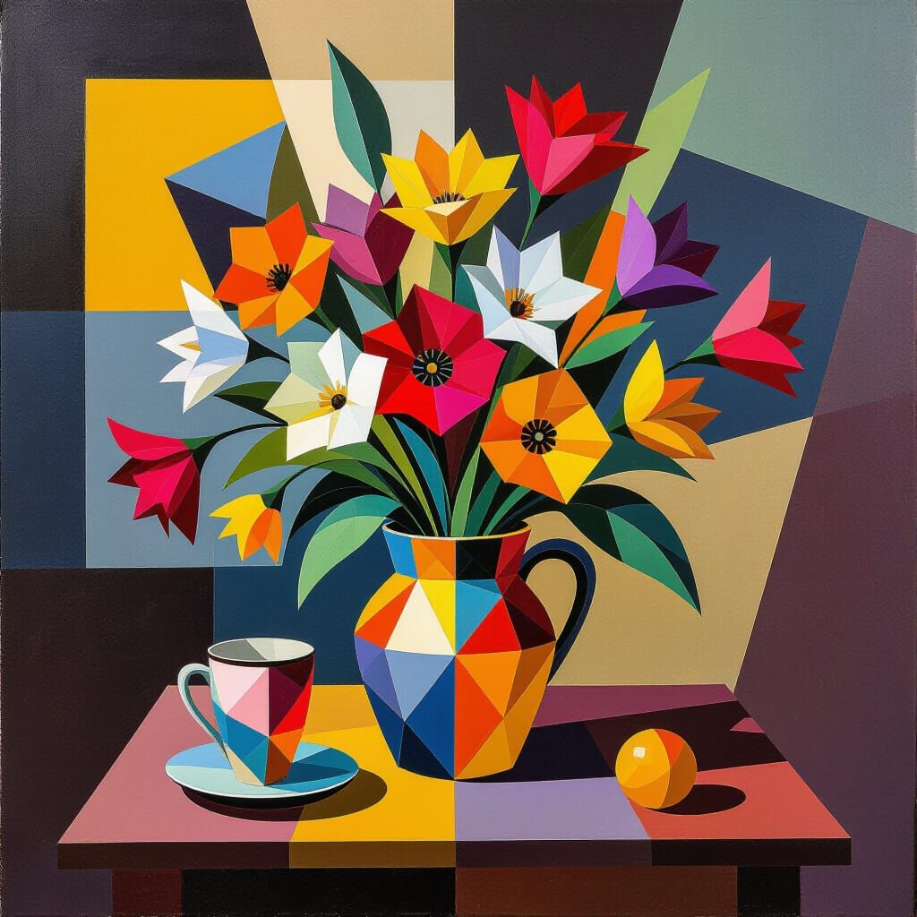 Cubist Still Life with Geometric Shapes