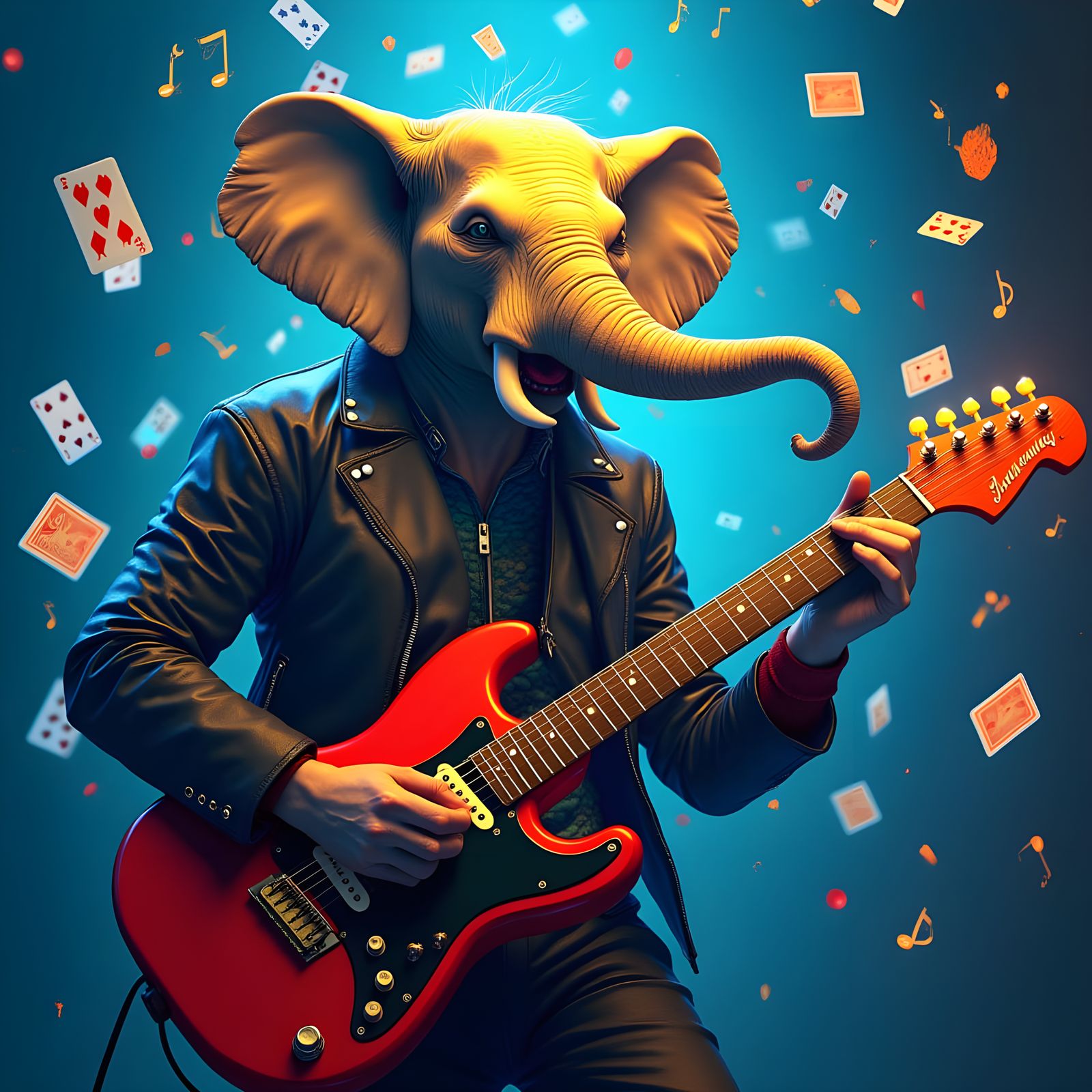 Joyful Human-Elephant Musician Embodies Card Game Spirit