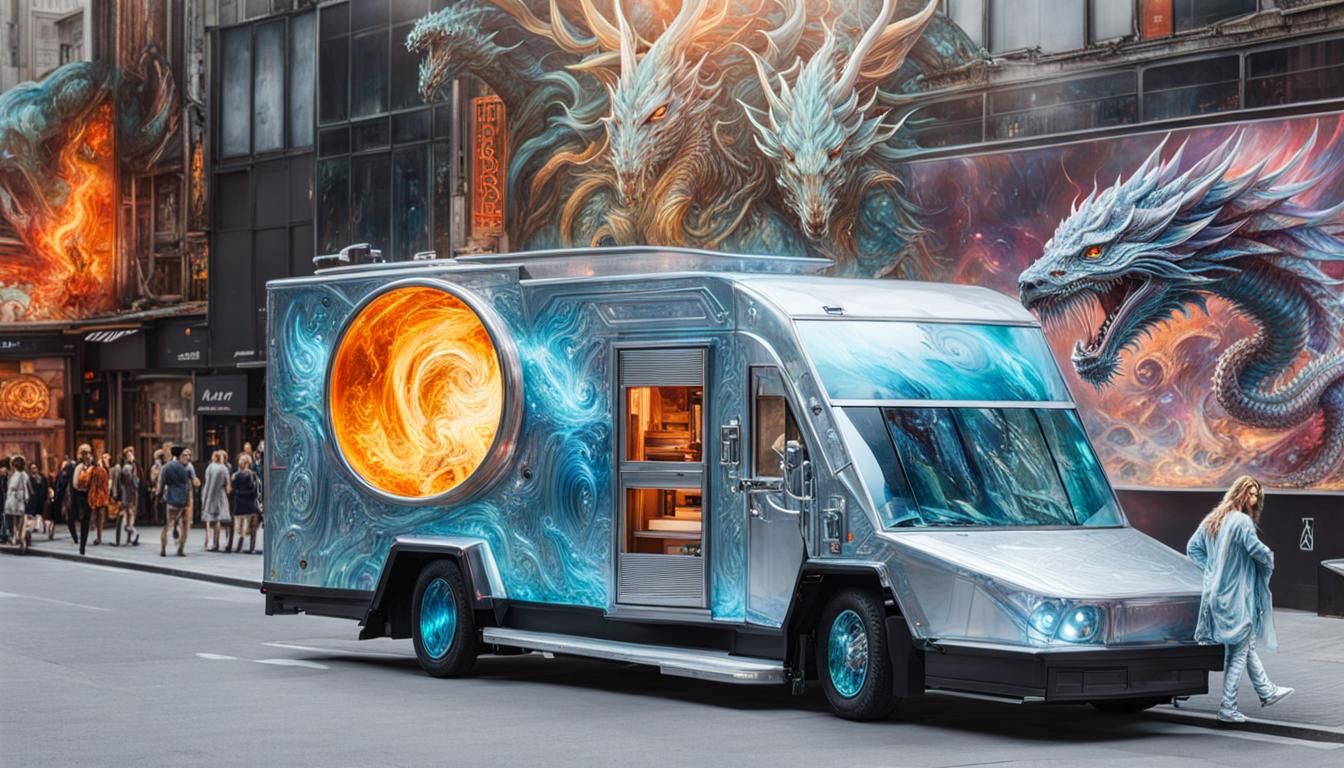 Futuristic Food Truck in Sci-Fi City