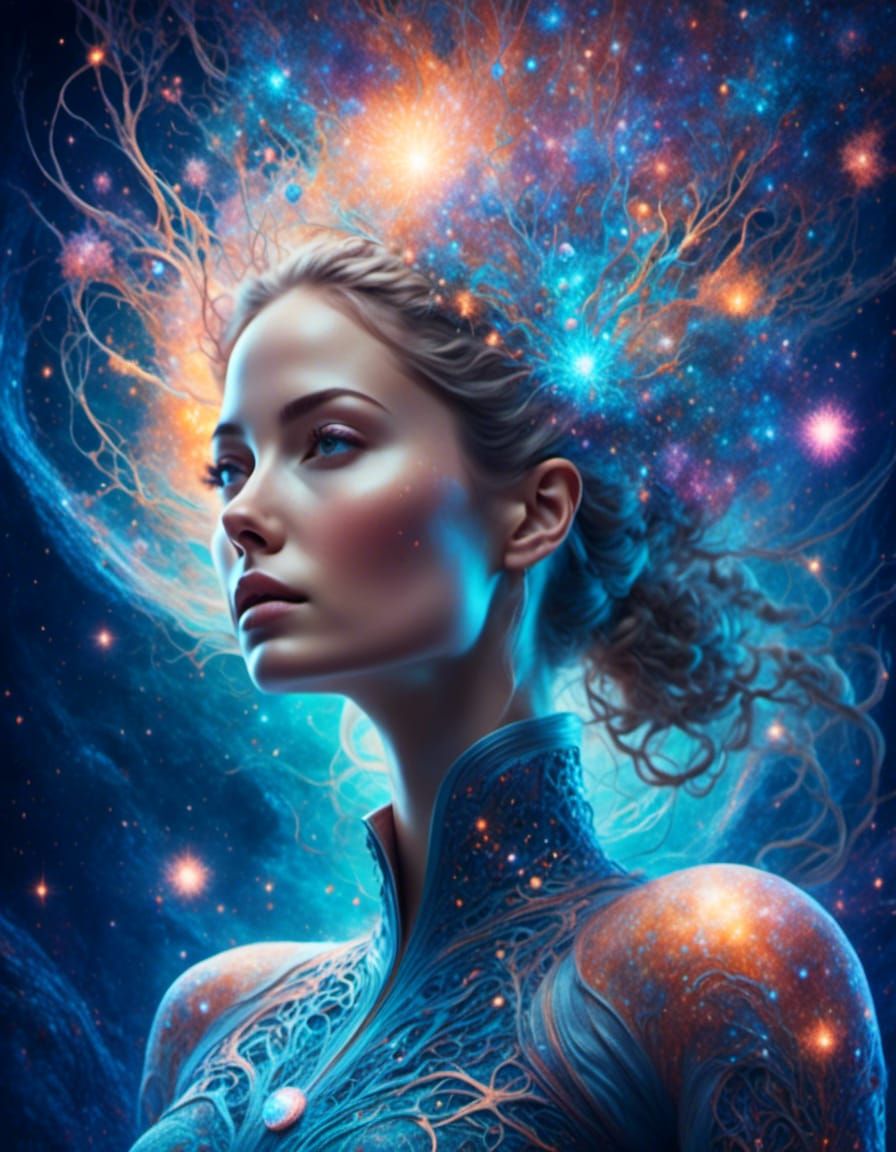 Cosmic Beauty: Scandinavian Woman in Galaxy