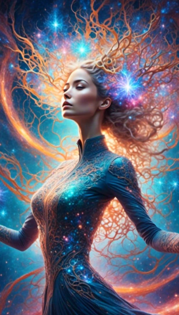 Cosmic Beauty: Woman Surrounded by Galaxies