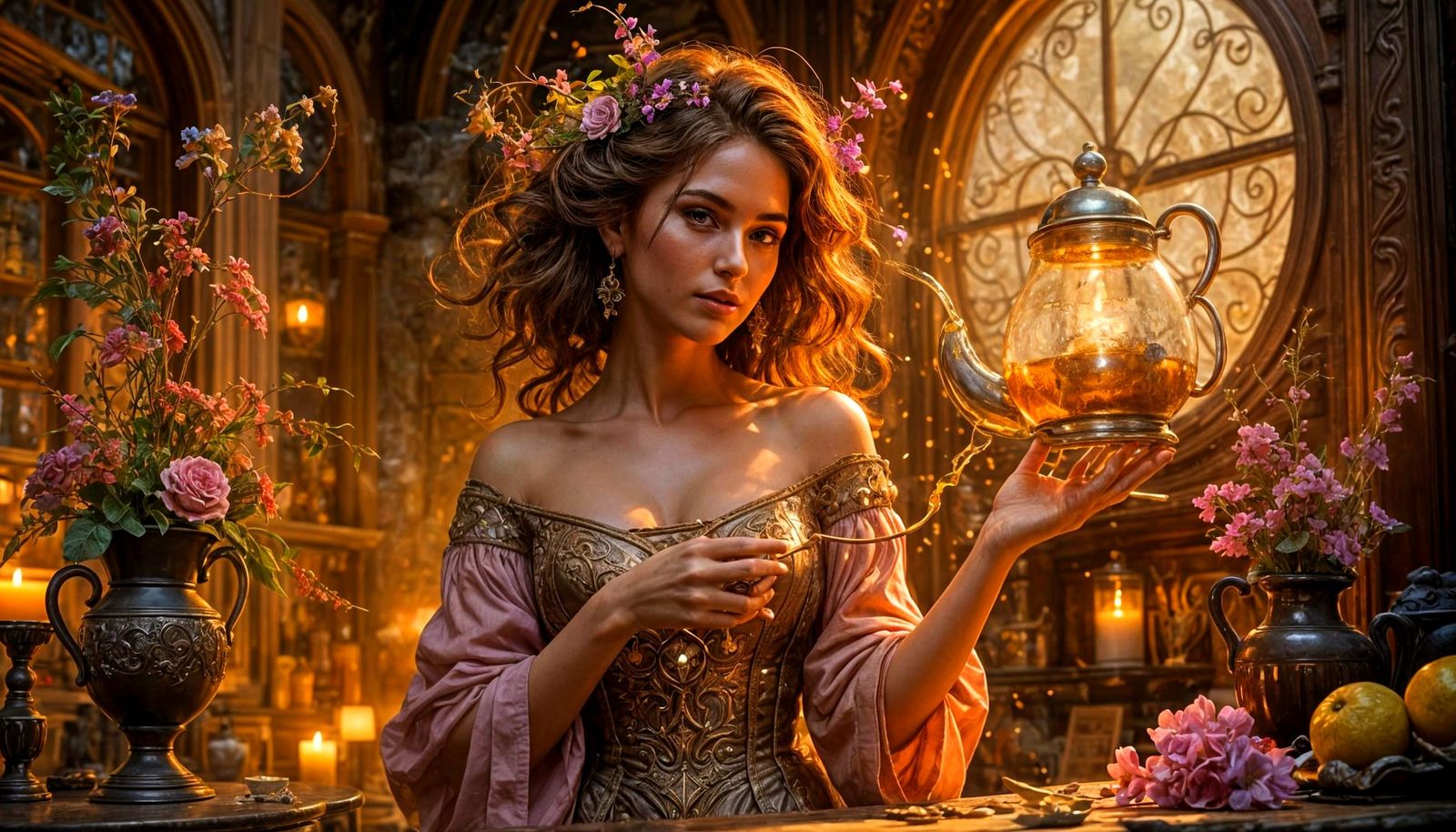 Fantasy Mage Served Coffee by Floating Pot