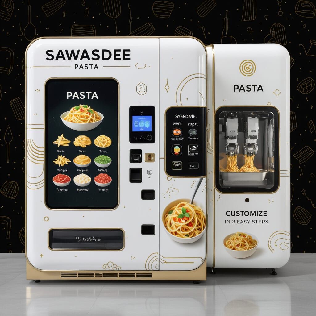Futuristic Pasta Vending Machine in Sleek Modern Design