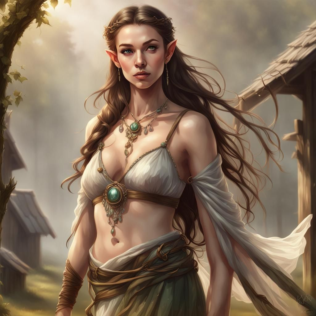 Elven Woman Portrait in Rococo Digital Art Style