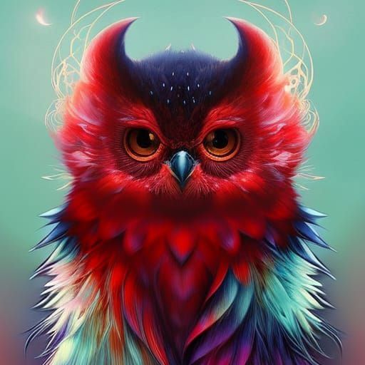 Cute Red Owl Portrait in Liquid Ink Style