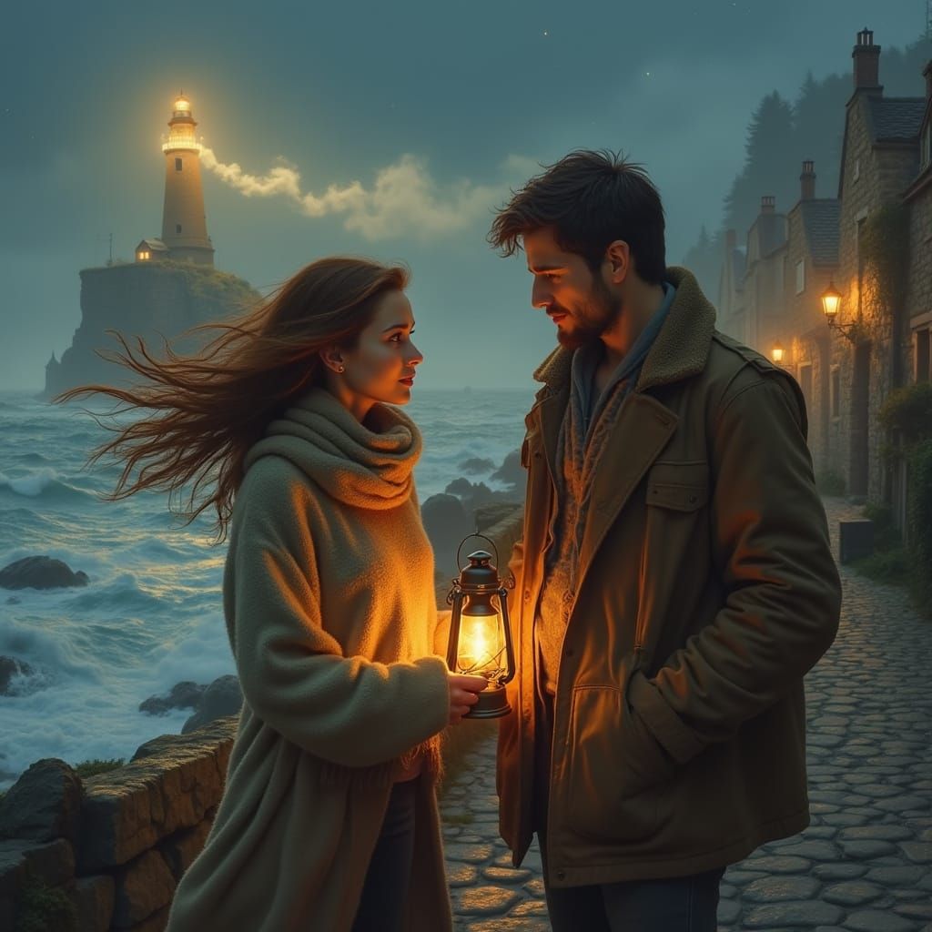 A Romantic Lighthouse Scene at Dusk