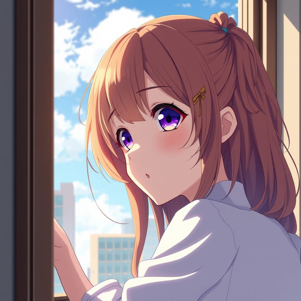 Anime Girl Contemplates from Skies in Stunning 3D Art