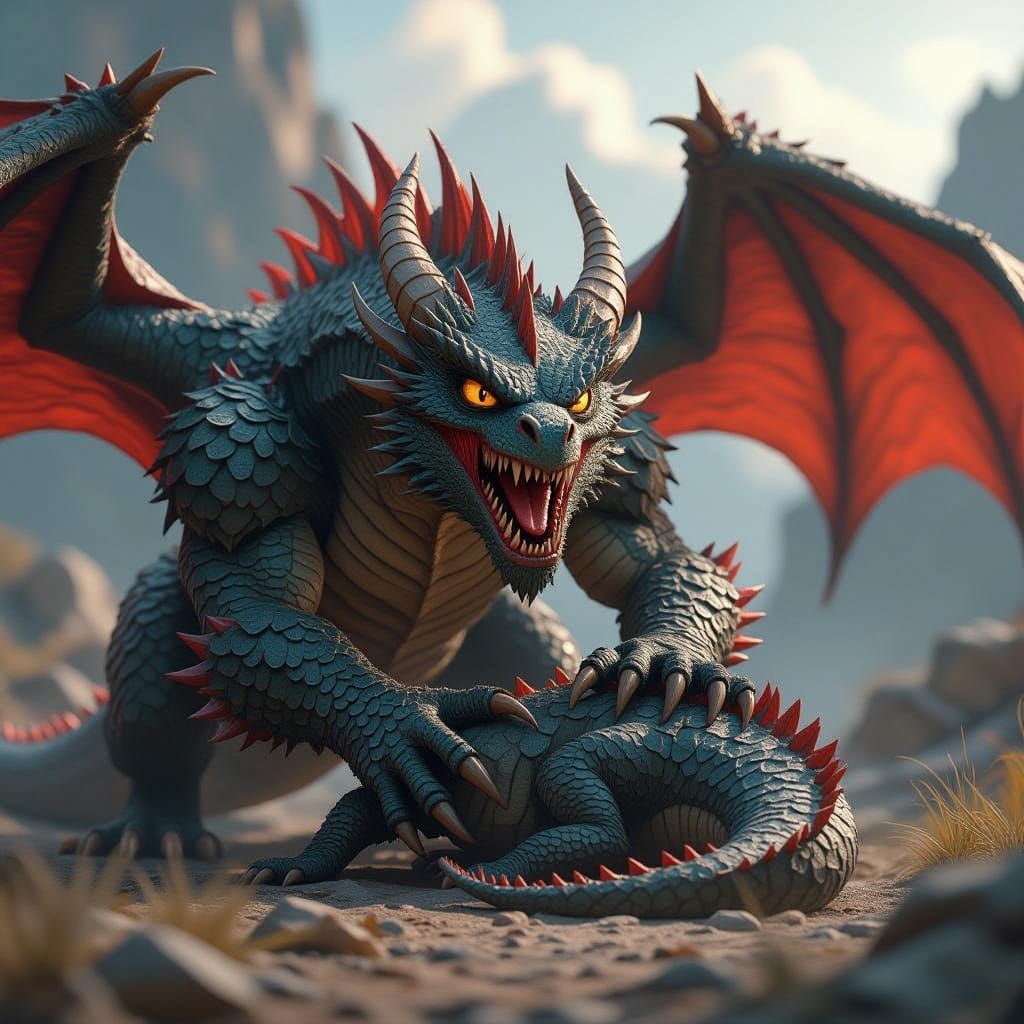 Monstrous Dragon Victorious Over Toothless-Like Dragon
