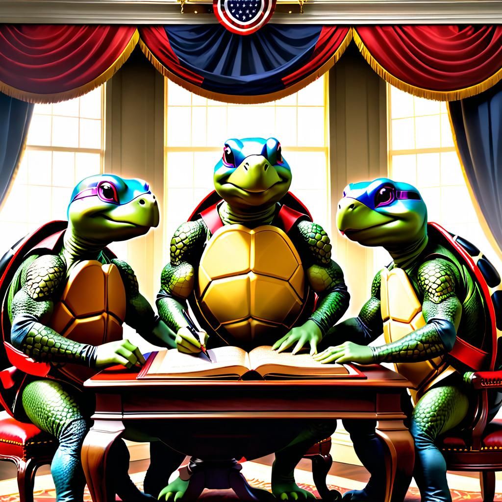 Anthropomorphic Turtles Sign Declaration of Independence