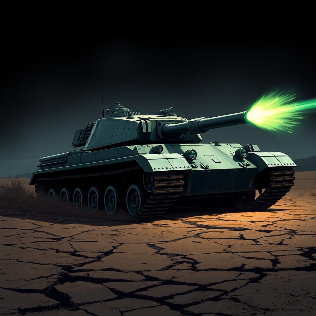 Challenger 2 Tank Advances Through Dystopian Battlefield