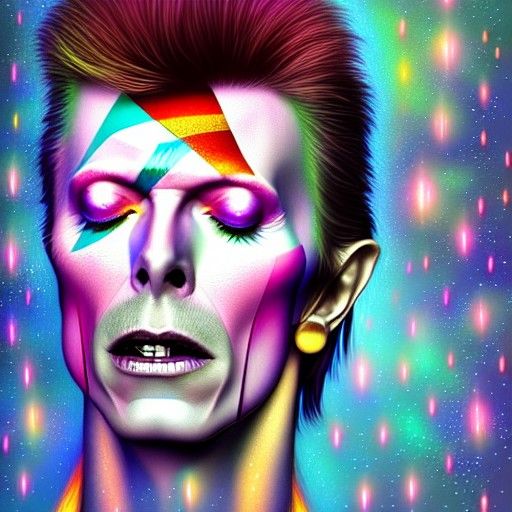 David Bowie Portrait with Luminous Sparkles in Pop Art Style