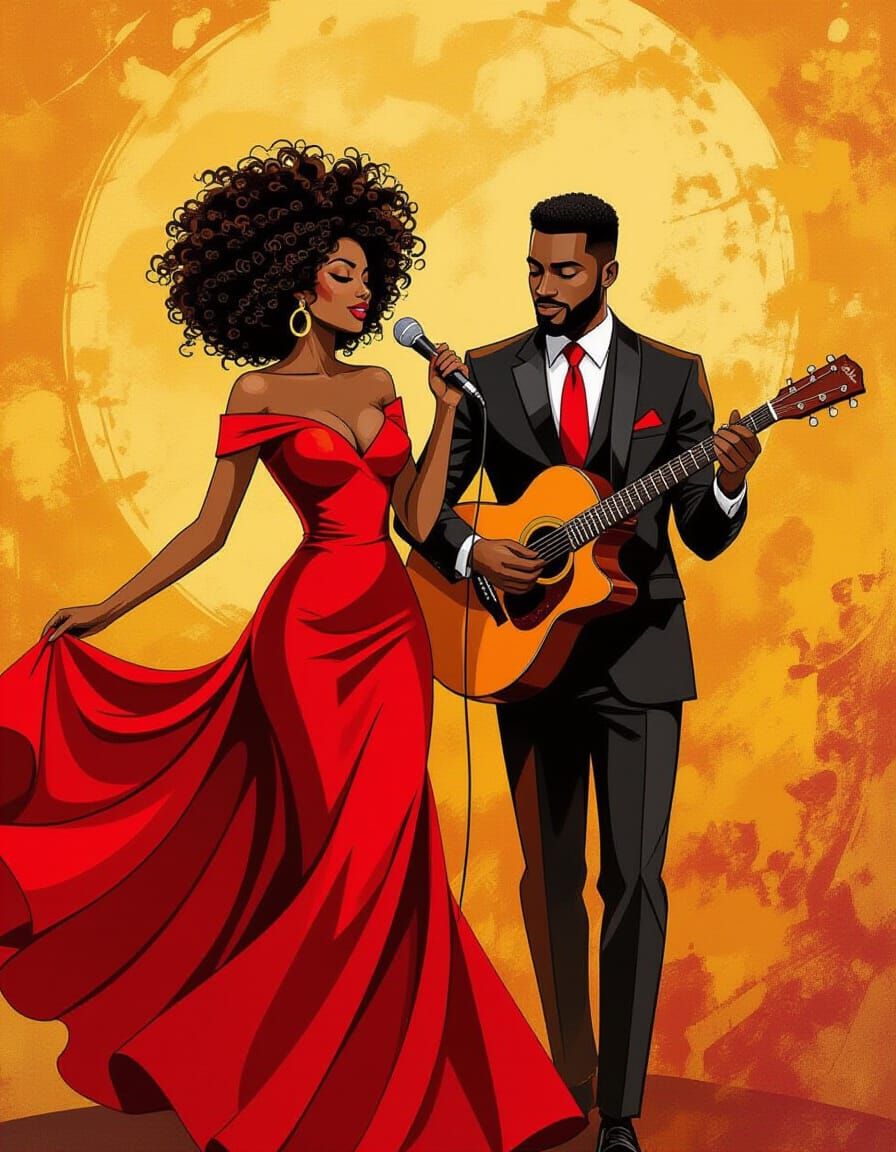 Jazz Duo Performance in Vivid Expressionist Style