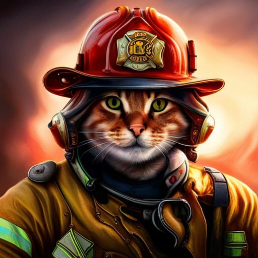 Hyperrealistic Firefighter Cat in Cinematic Style