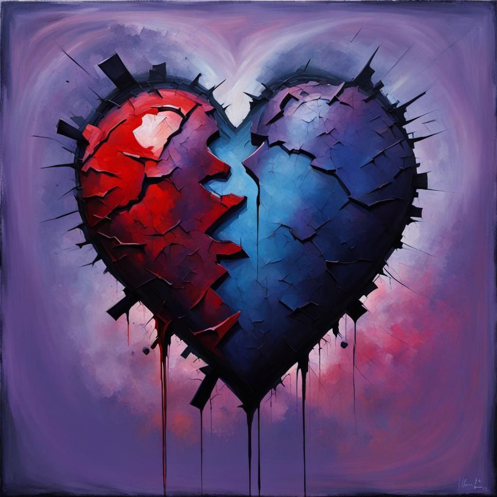 Broken Heart Silhouette in Hyperrealistic Painting