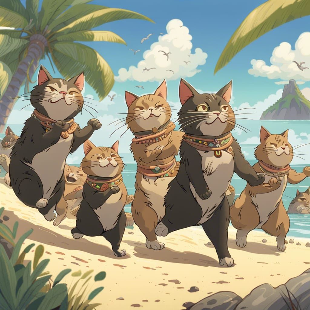 Maori Cats Haka Dance, Studio Ghibli Style