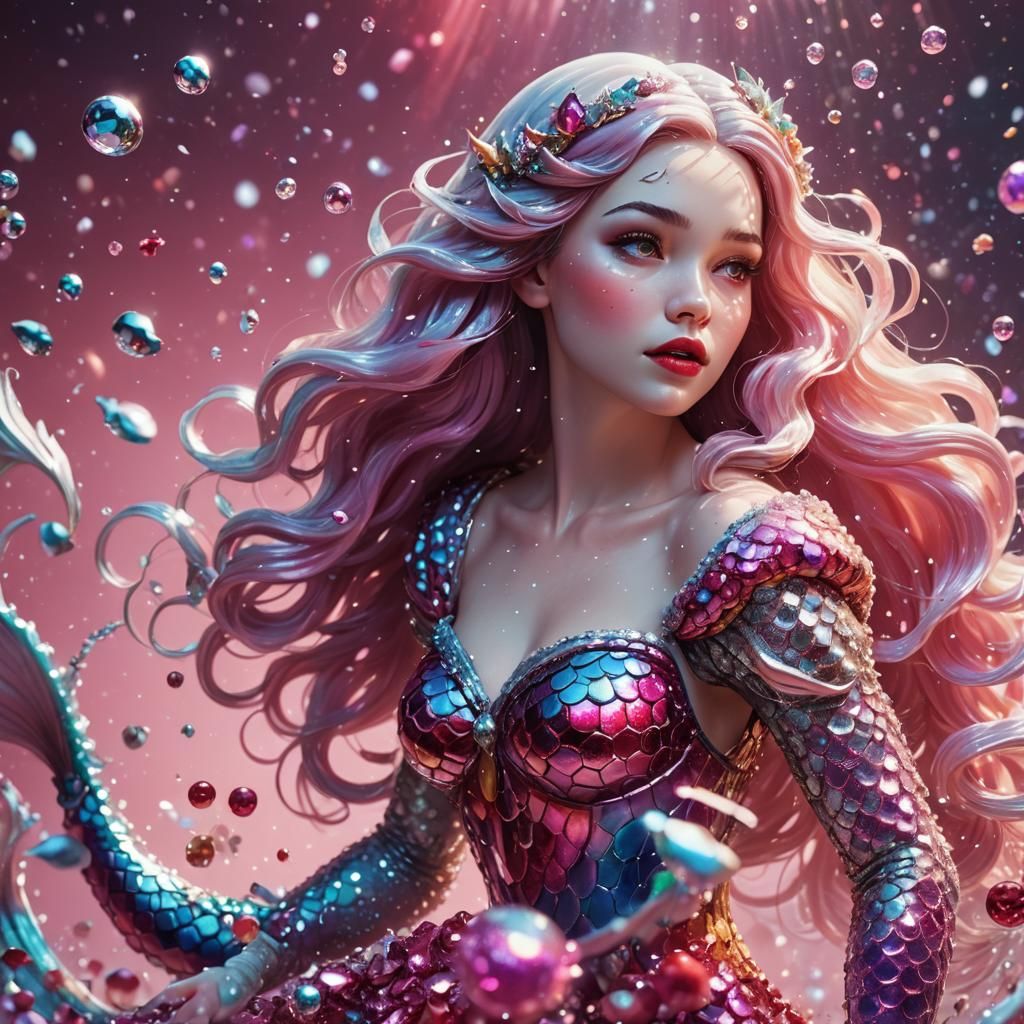 Hyperrealistic Space Mermaid Snow White Splash Art