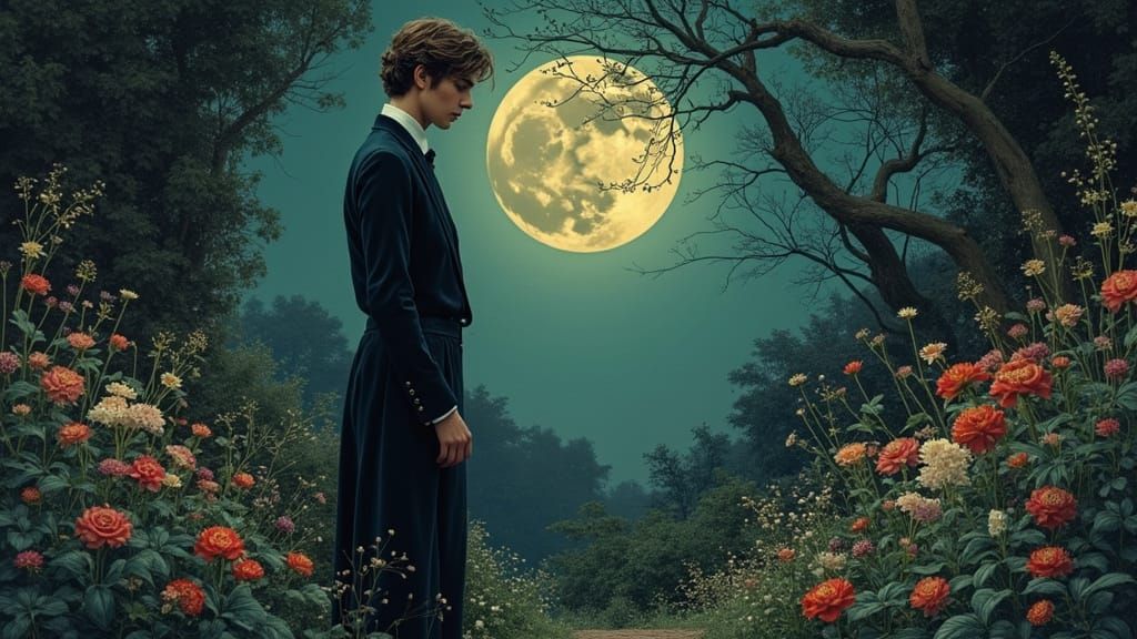 Elegant John in Moonlit Garden: Mono No Aware Style