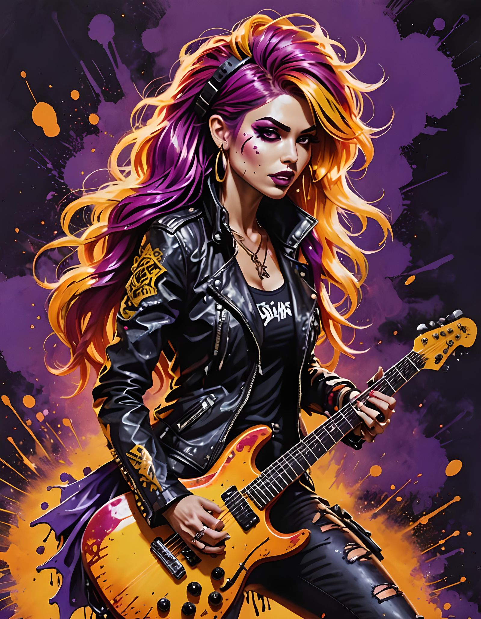 Punk Rocker with Electric Guitar in Graffiti Art Style