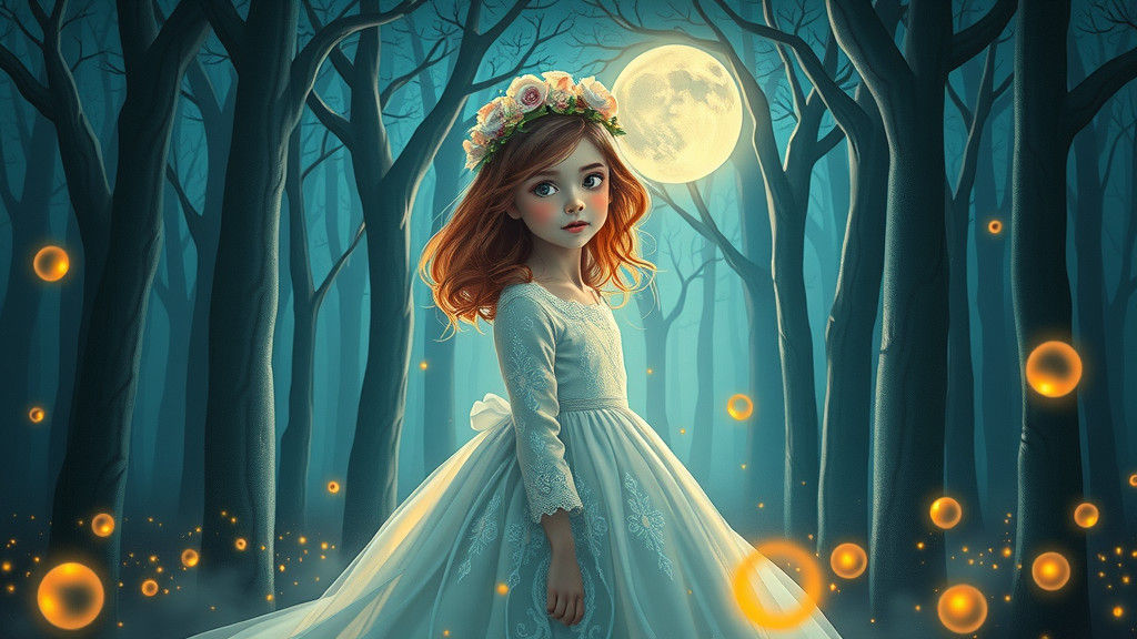 Ethereal Glowing Girl in Moonlit Forest