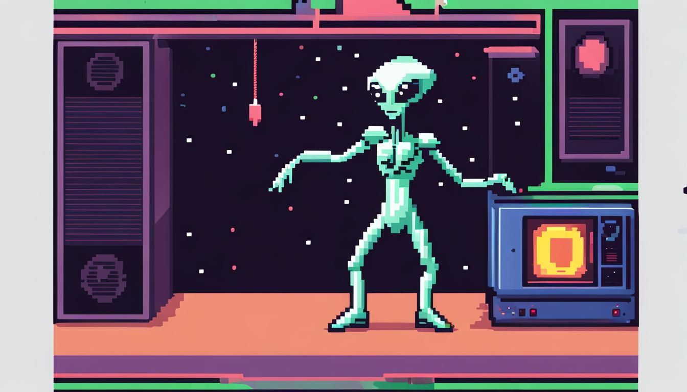 Alien Dancing to 80s Music in Pixel Art GIF