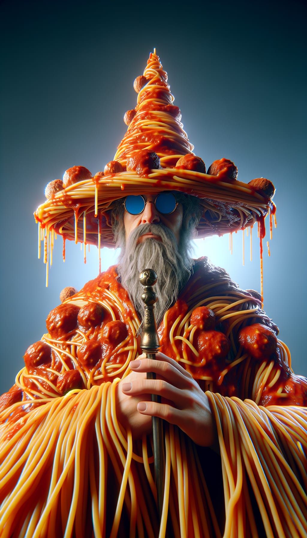 The Spaghetti Wizard in Surreal Digital Art