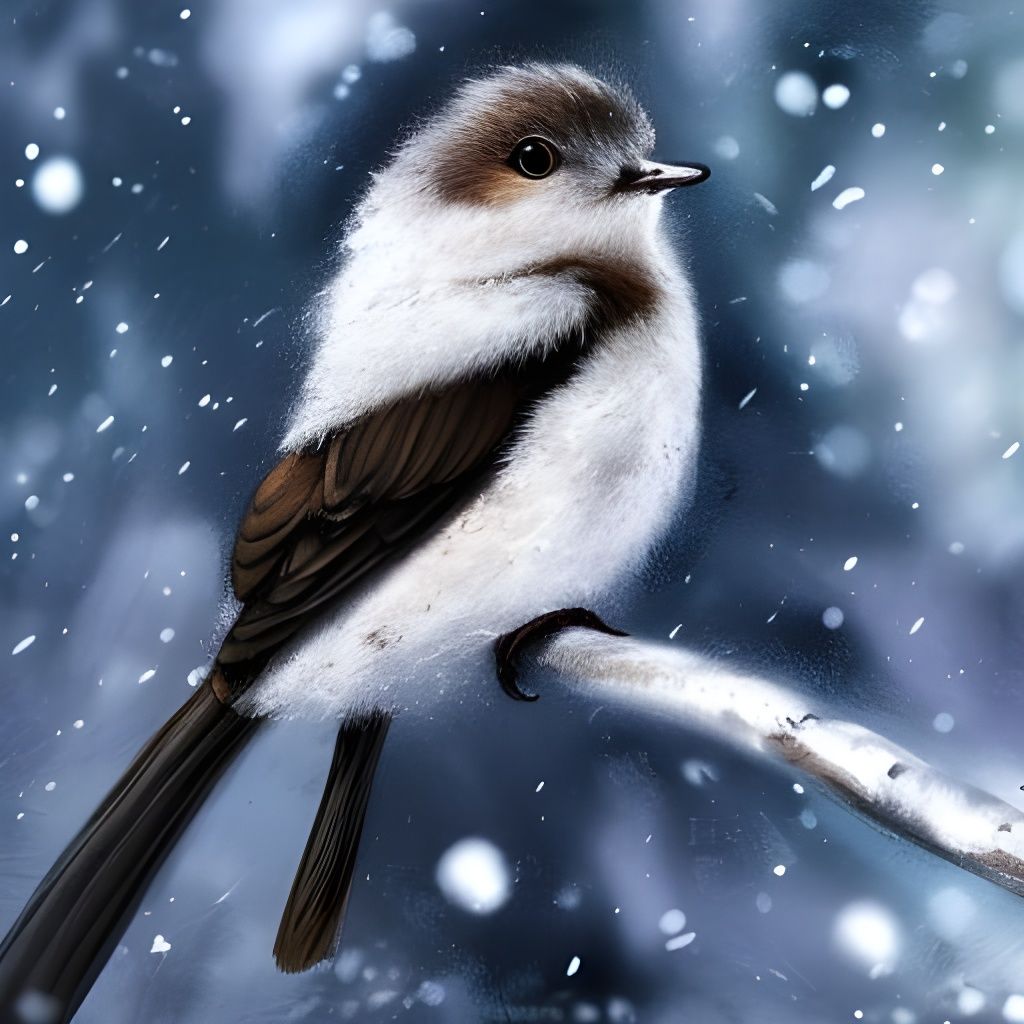 Cute Winter Bird on Branch, Detailed Artwork