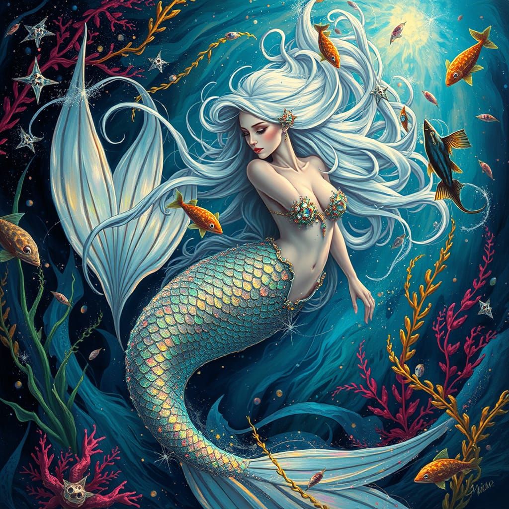 Mermaid Radiates Inner Light in Vibrant Oceanic Scene