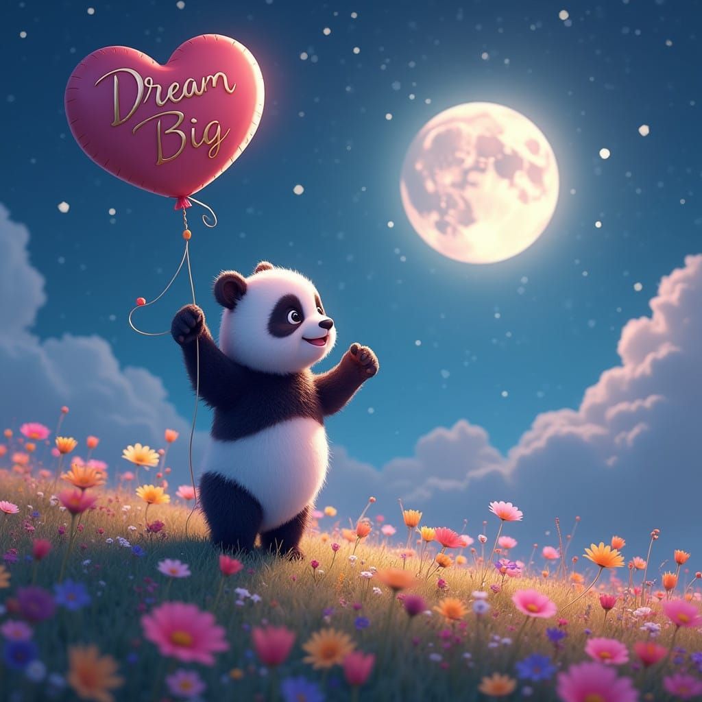 Joyful Panda Radiates Inspiration in Vibrant, Dreamlike Scen...