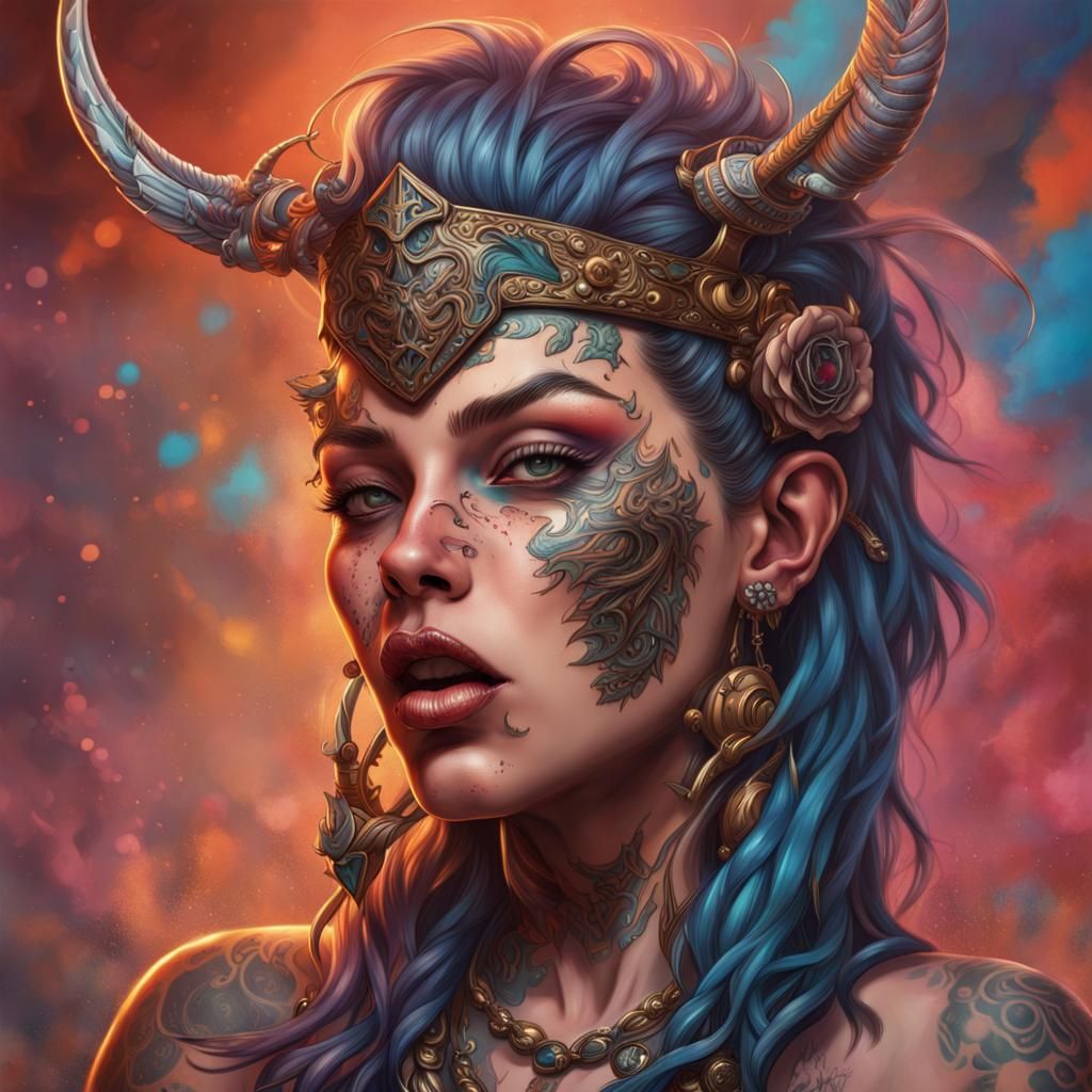 Artemis: Tattooed Rock Goddess in Splash Art