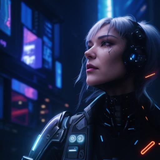 Cyberpunk Cyborg in Biopunk Cityscape Micro Photograph