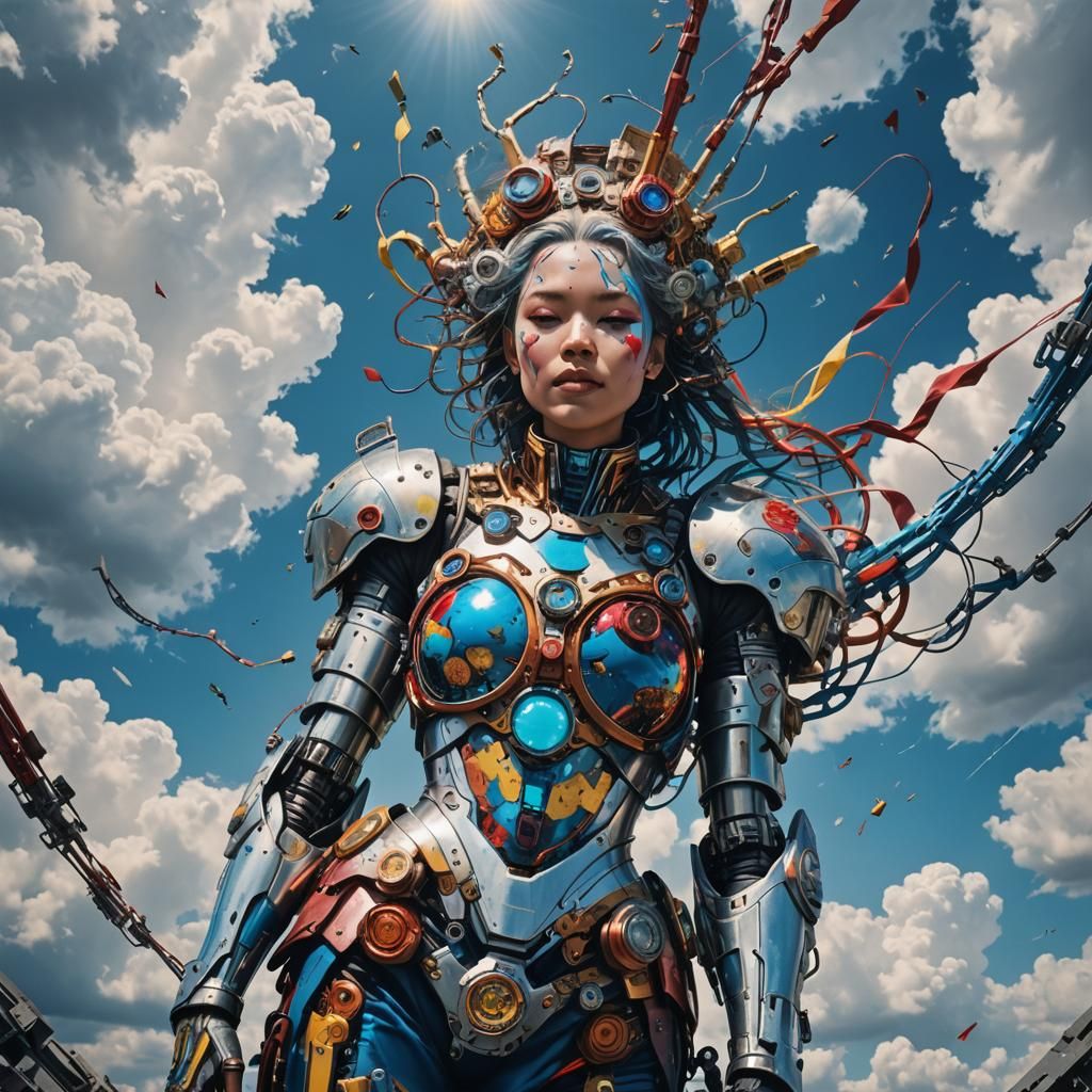 Cyborg Queen Falling in Love from Cloudy Sky