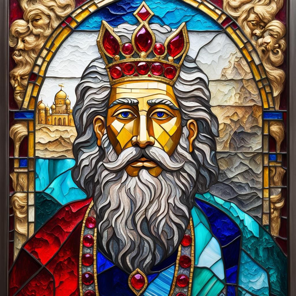 Babylonian King in Stained Glass Expressionist Art