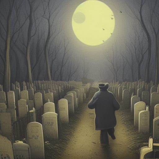 Dystopian Graveyard Wanderer: Intricately Detailed Painting