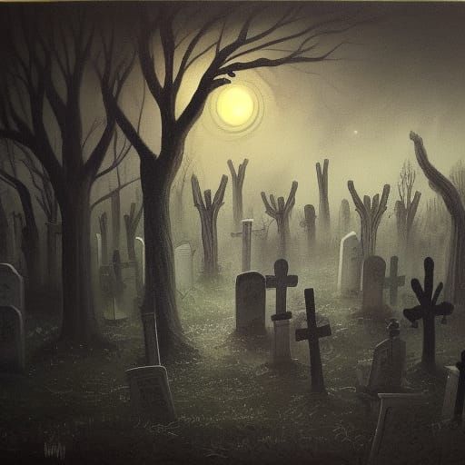 Dystopian Painting: Old Man in Graveyard