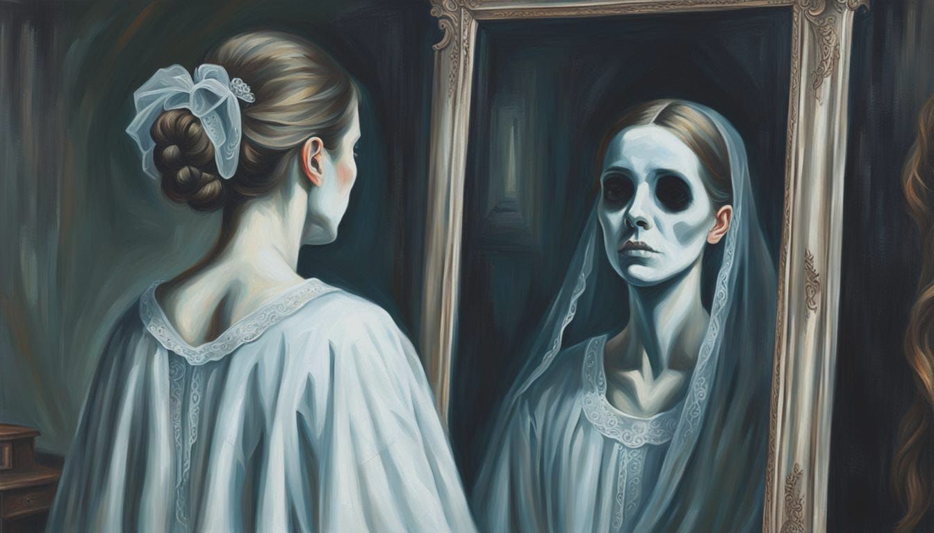 Ethereal Woman's Portrait Reflected in Mirror