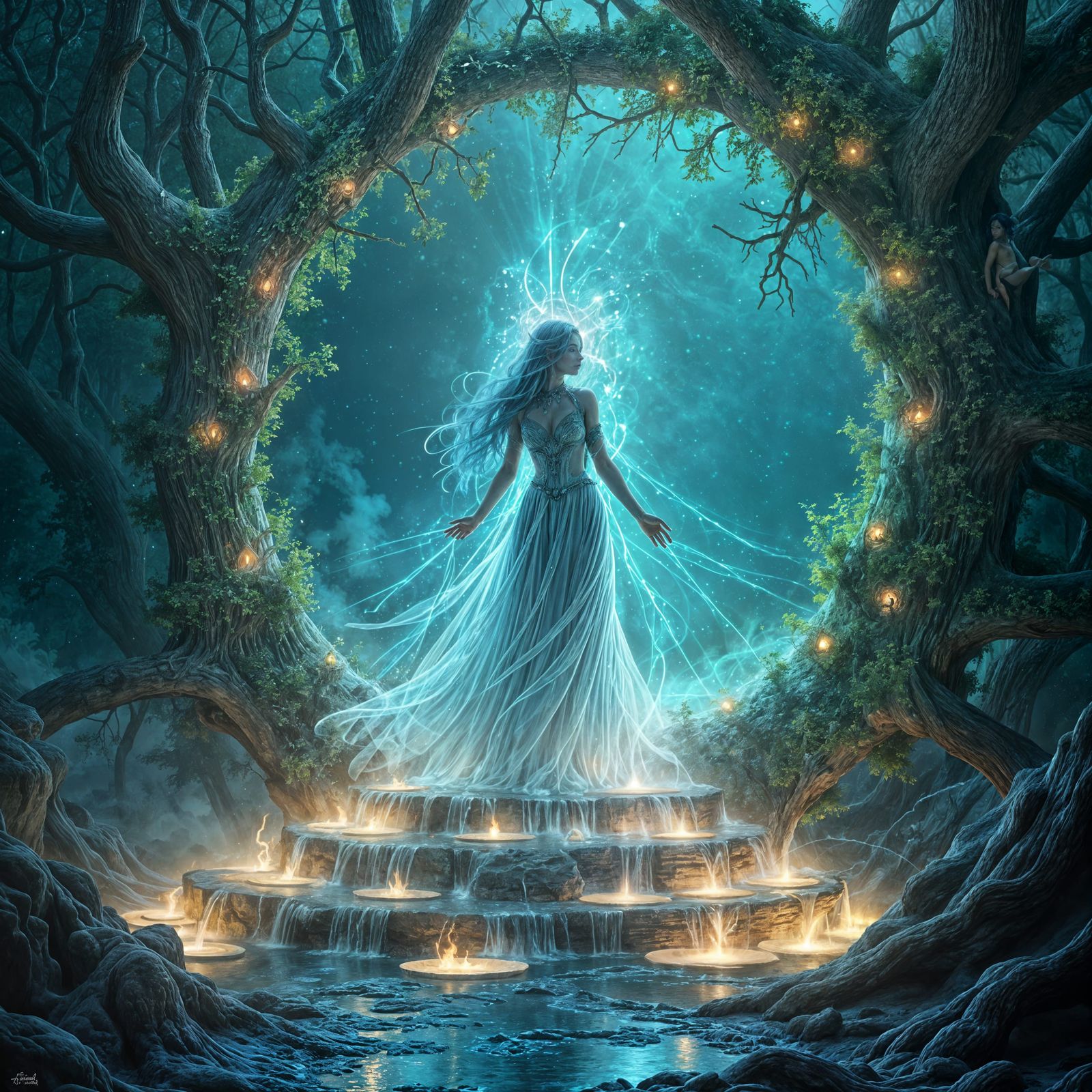 Celestial Goddess with Spiraling Portal Rift