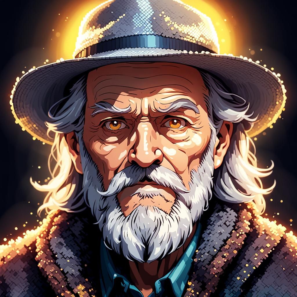 Pixel Art Portrait: Older Man with Gray Beard