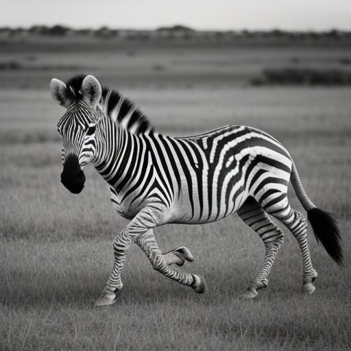 Zebra Running in Savannah: Black and White Wildlife Photogra...