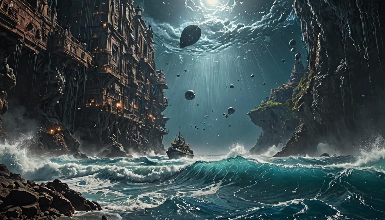 Cobalt Ocean Splashdown: A Cosmic Fantasy Painting