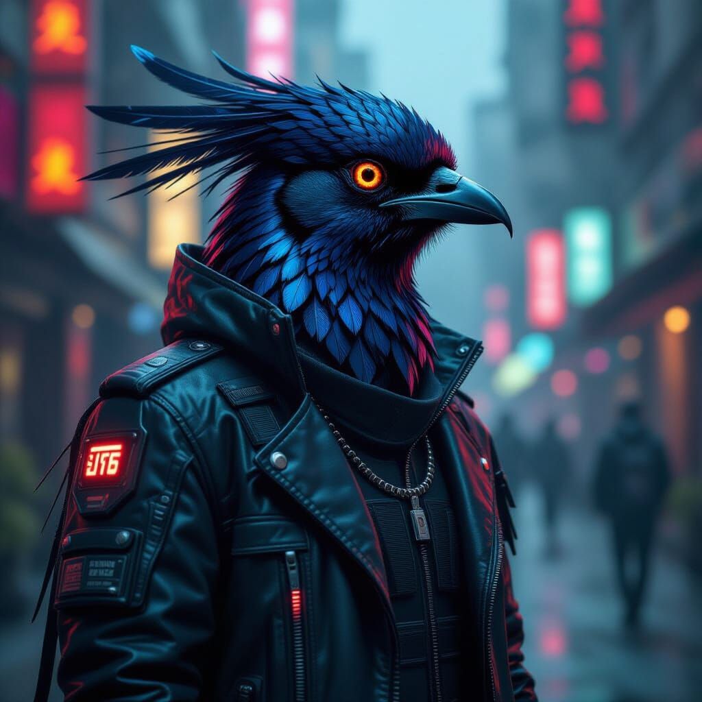 Futuristic Bird Art in Cyberpunk Style