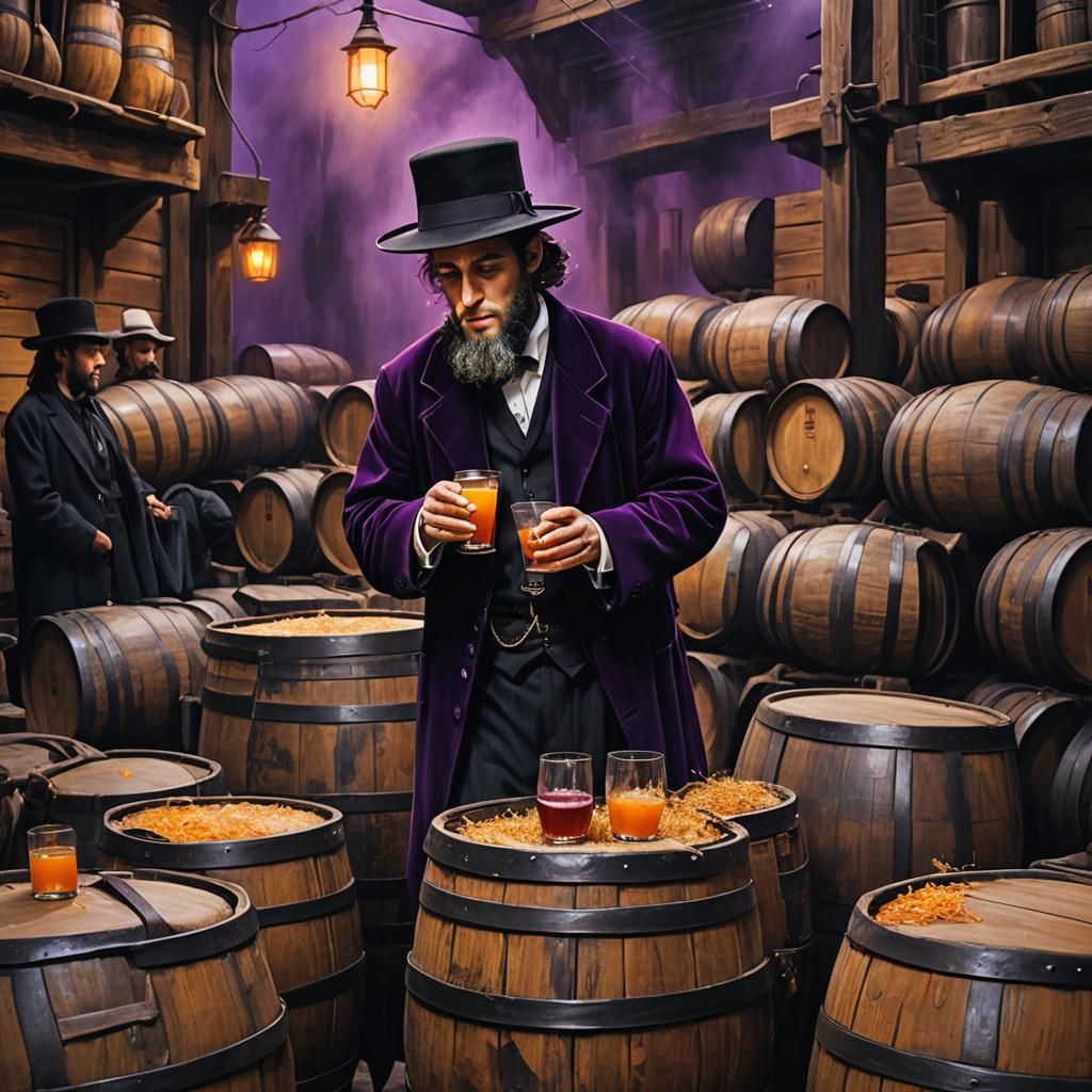 Hasidic Jew with Drink in Warm, Mysterious Setting