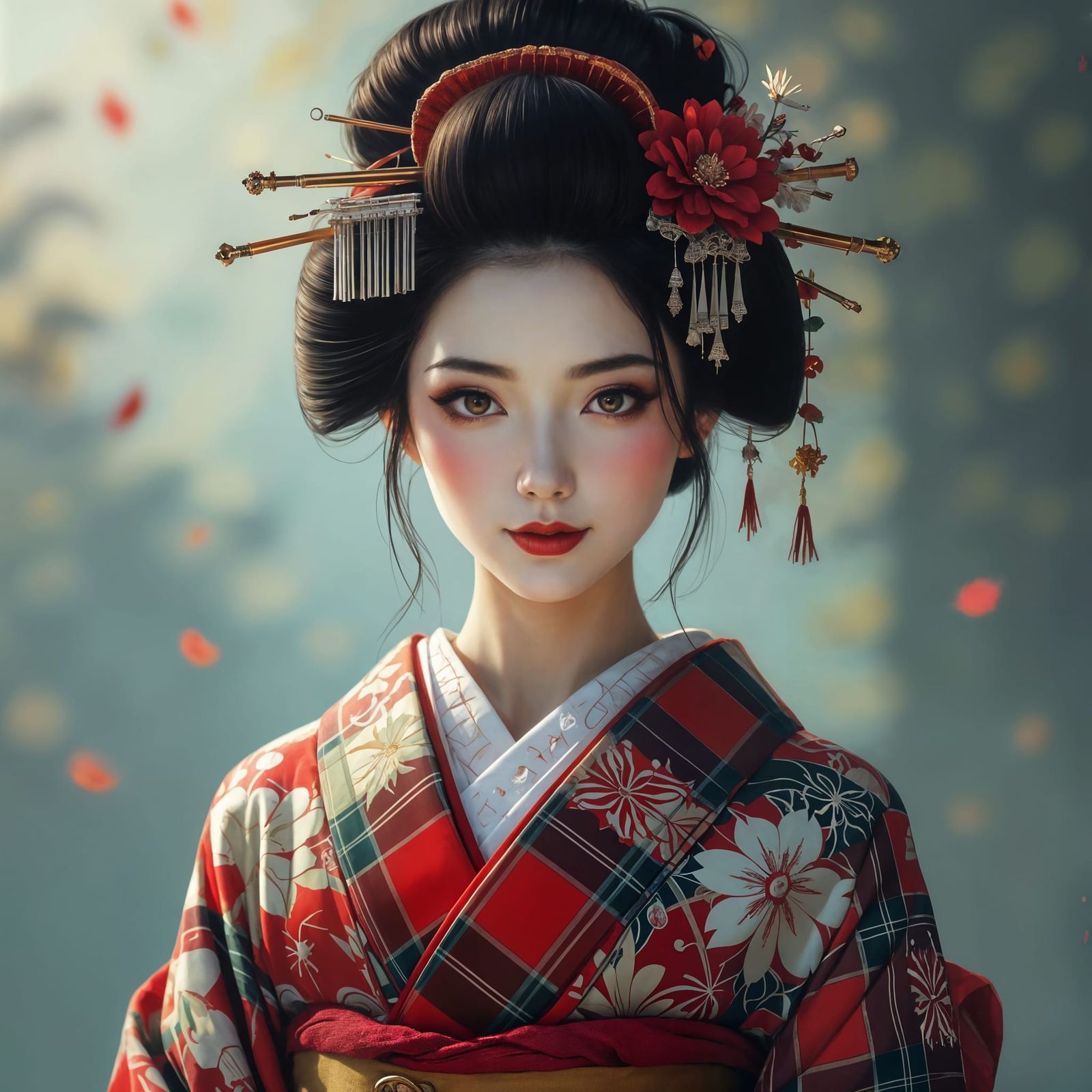 Tartan Geisha Digital Art Masterpiece