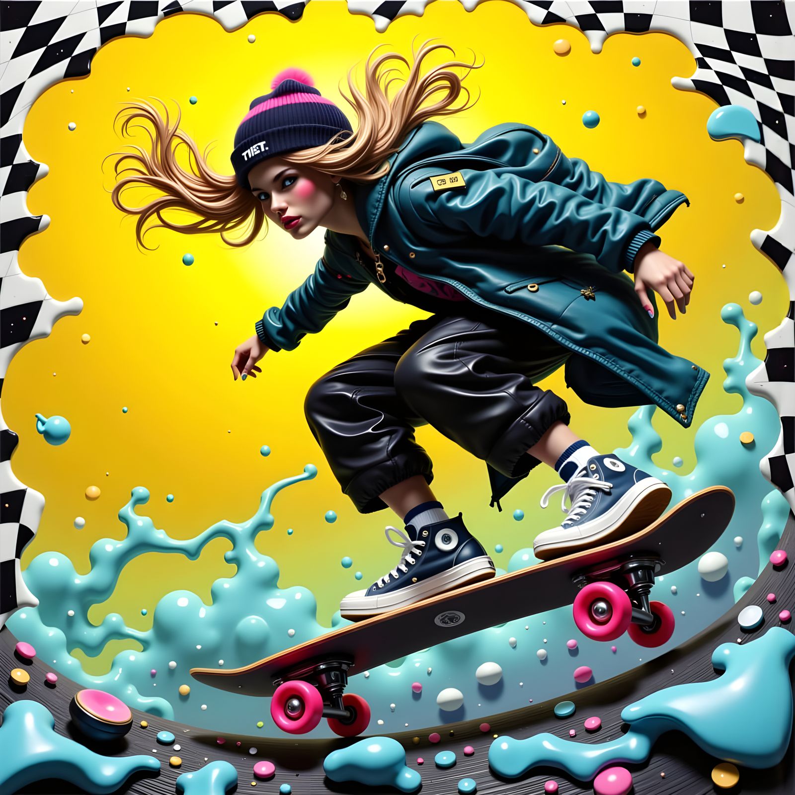 Neon Skater in Hyperrealistic Retro Style